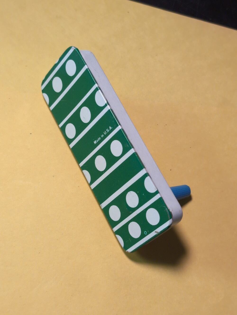 Vintage Tin Litho Noisemaker Green White Polka Dot USA Toy New Years Party Favor